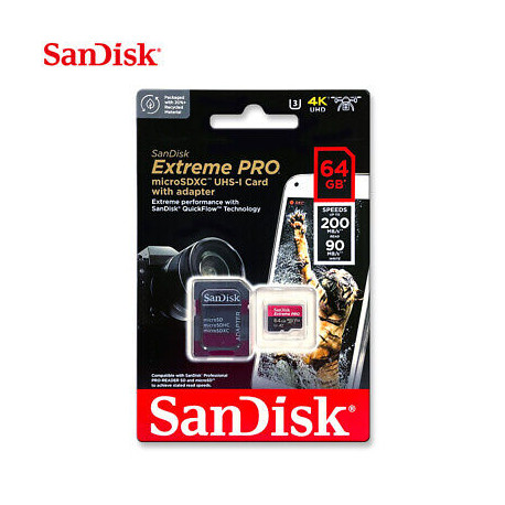 SanDisk Carte MicroSD Extrême PRO 64 Go jusqu'à 200Mo/s