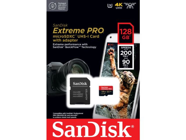 Sandisk Extreme Pro Micro SDHC 128Gb 200 Mb/s + Adaptateur