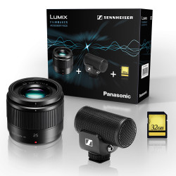 Kit Panasonic Lumix G 25/1.7 + Sennheiser MKE200 + SD 32 Go