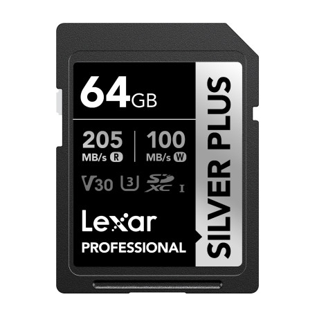 Lexar SD Silver Plus UHS-1 64GB V30 R205/W100MB/s
